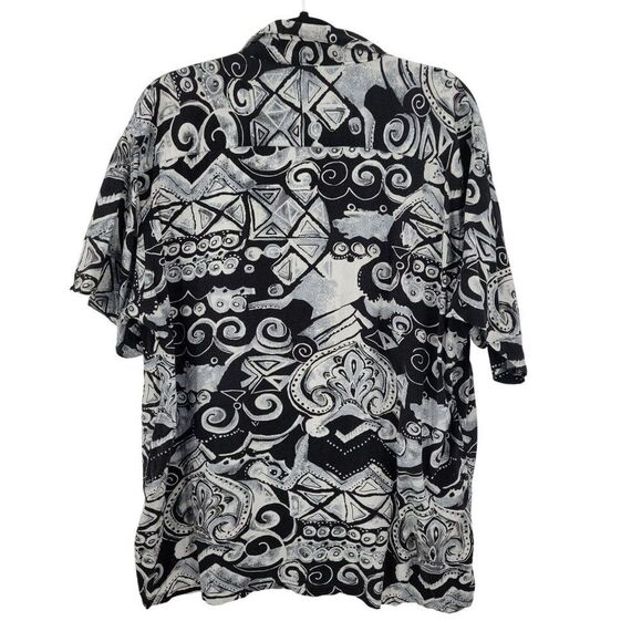 Vtg 80s Mens Sz 1X Short Sleeve Black White Tiki Rayon Button-Up Shirt Hawaiian - Picture 8 of 9